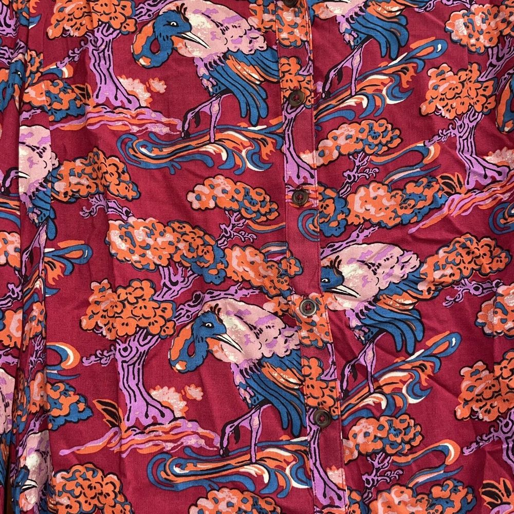 Anthropologie Maeve 8 Darla Floral Crane Bird Blouse Button Front Top - Picture 4 of 7
